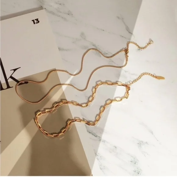 GOLD 14k Gold Plated 2pc Chain Necklace Set - Picture 4 of 4